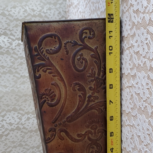 Home Interiors Square Embossed vase Floral 12" tall 4" sq base 6" sq opening NEW - Picture 4 of 7